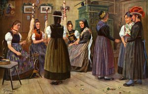 German Women at the Spinning Wheel by Unbekannter Künstler