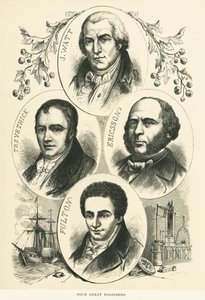 Great Engineers And Inventors: James Watt, John Ericsson, Robert Fulton, Richard Trevithick, c.1880 by Unbekannt