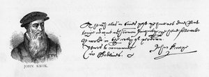 Handwriting and signature of John Knox from a letter written from Dieppe to William Cecil to request permission to visit England by Unbekannt