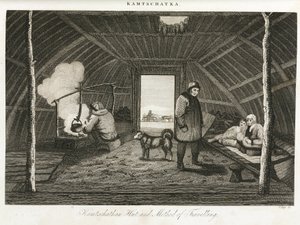 Hut in Kamchatka (eastern peninsula of Russia) and transport sled, around 1810 by Unbekannt