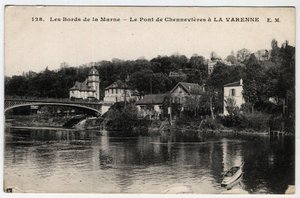 Ile de France, Val de Marne, La Varenne: the banks of the Marne and the bridge of Chennevieres, with the chateau des Rets - Postcard dated 1910-1919 by Unbekannt