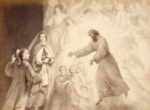 In the Sphere of Mars, Dante meets the spirit of his ancestor Cacciaguida. Illustration of the Canto XV of Paradiso of The Divine Comedy of Dante Alighieri. Work of Francesco Scaramuzza dedicated to the Municipality of Florence by Unbekannter Künstler