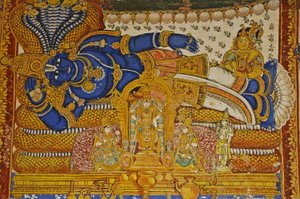 India, Tamil Nadu, Srirangam, Sri Ranganathasvami Hindu Temple (orig 10th century), wall painting of Vishnu. by Unbekannt