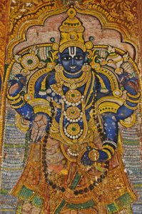 India, Tamil Nadu, Srirangam, Sri Ranganathasvami Hindu Temple, wall painting of Vishnu