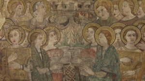 Interior. North crossing. Altar. Original from the main chapel. Wall paintings (detail). End 14th century.