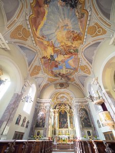 Interior and ceiling paintings by Hans Andre, Servitenkirche, Innsbruck, Tyrol, Austria, Europe by Unbekannter Künstler