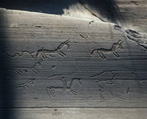 Italy, Lombardy, camonica valley, petroglyphs on rock