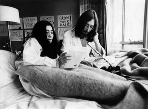 John Lennon and Yoko Ono at the Hilton Hotel in Amsterdam, 25th March 1969