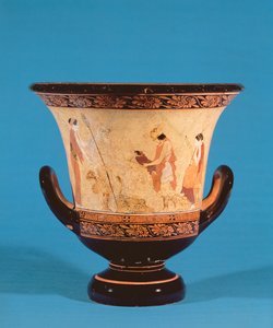 Kalyx krater depicting Hermes delivering the infant Dionysus to the Nymphs, Etruscan by Unbekannt