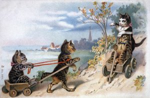 Kittens in sleds by Unbekannter Künstler