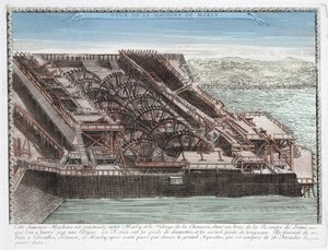 The Marly Machine by Rennequin, used to pump and convey water from the Seine to Versailles via the Marly aqueduct, to supply water to the parks of the Marly and Versailles castles
