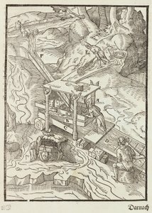 Washing of gold ore - Engraving from Description of ores and main mining methods, by Lazarus Ecker by Unbekannt