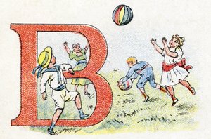 Letter B Balloon. Alphabet of Phosphatine Falieres. Engraving. Brevete alphabet S.G.D.G. by pharmacist Pierre Emile Falieres