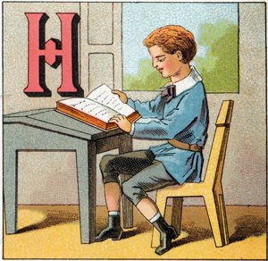 Letter H as history of France. Engraving in "Alphabet des petits ecoliers". Imaging of Epinal, circa 1885