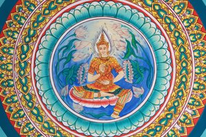 Life of Buddha. Ceiling Artwork Depicting the Life of Buddha. Wat Inpeng, Vientiane, Laos, 2015