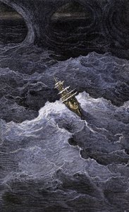 Boat in the middle of the sea. Illustration of the novel by Samuel Taylor Coleridge "Rime of the Ancient Mariner". Colour engraving after an illustration by Gustave Dore by Unbekannter Künstler