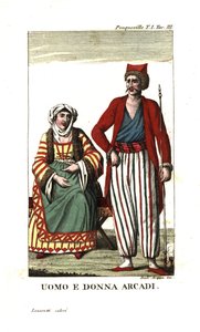 Man and Woman of Arcadia, the Peloponnese, Greece. Illustration from Francois Pouqueville