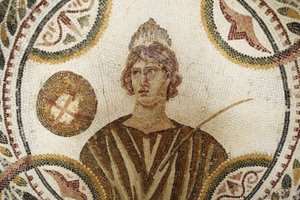 Mosaic: One of the Nine Muses. Polymnia: Religious and Rhetoric Song (detail) by Unbekannt