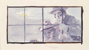 Night Scene with Two Men in Front of a Barred Window. Study