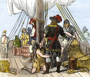 Native population of America: Pocahontas captured aboard a Jamestown ship