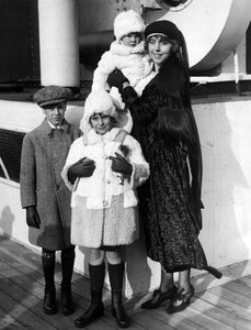 New York City, December 1923: Photographs on SS Paris, Mrs Guinevere Sinclair Gould and her three children during their boarding for Europe