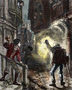 Night watchmen watch the streets of Paris in the Middle Ages and Renaissance