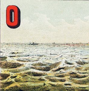 O: Ocean. Immeasurable expanse of water surrounding the Earth. Ocean water is salty; humans cannot drink it - Engraving from Geographical Alphabet. Guerin-Muller et Cie, publishers, Paris