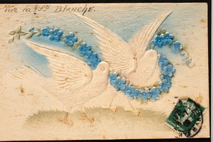 Old fabric postcard / Dove