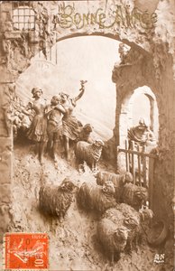Happy Year, Greetings, Shepherdess, Sheep