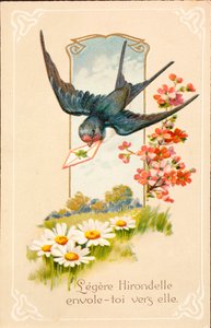 Old postcard / Swallow / Message