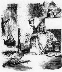Old Witch with Big Teeth Boiling a Potion in Her Chimney by Unbekannt