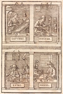 Goldsmiths & Silversmiths Alchemical symbolism: Saturn and lead, Jupiter and tin, the Moon and silver, the Sun and gold by Unbekannt