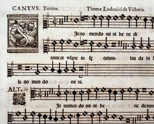 Page of musical score of In nomen domini psalm by Tomas Luis de Victoria by Unbekannter Künstler