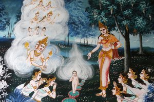 Painting in Wat Dab Phai, Chiang Mai, Thailand: Baby Buddha by Unbekannt