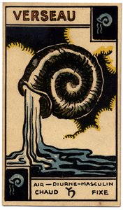 Paranormal. Astrology. Aquarius (the Water Bearer). Astrologic Card from: Le Tarot Astrologique, by Georges Muchery, France by Unbekannter Künstler