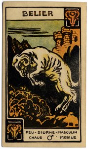 Astrology. Aries (the Ram). Astrologic card from: Le Tarot Astrologique, by Georges Muchery, France