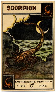 Paranormal. Astrology. Scorpio (the Scorpion). Astrologic Card from: Le Tarot Astrologique, by Georges Muchery, France by Unbekannter Künstler