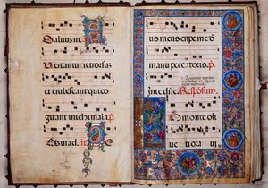 Piccolomini Library: choir book, cod. 8-H, ff. 1v-2r with 