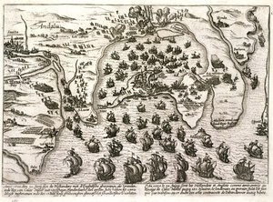 Plan of the port of Cadiz in 1596 at the time of the attack by Sir Walter Raleigh by Unbekannter Künstler