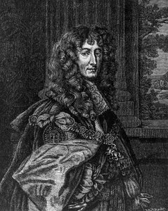 Portrait of Prince Rupert Wittelsbach of Rhine (1619-1682), Duke of Bavaria, Duke of Cumberland, Earl of Holderness, German general and admiral, engraving by William M. Timlin