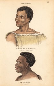 Portrait of Te Kewiti, son of Te Kauwain, young chief of the Maori Ngate Watnas, New Zealand, and portrait of a tattooed Maori, New Zealander, drawn in London by Agasse by Unbekannter Künstler