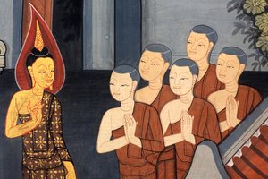 Prince Rama: Mural detail on inner walls of the Vihara from the era of King Rama III depicting the Ramakian, Wat Pho - Wat Phra Chettuphon, 1788, Bangkok, Thailand