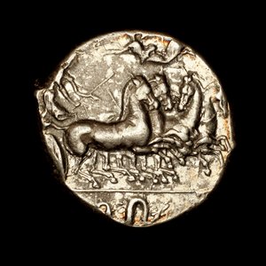 Rare Ancient Greek Coin, Syracuse, Silver Tetradrachm, Nike crowning Victorious Charioteer with Laurel Wreath (450 BC)