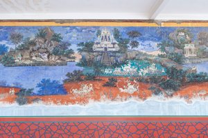 Reamker frescoes adorning the walls of the royal palace complex in Phnom Penh, Cambodia