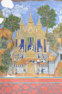 Reamker Frescoes Adorning the Walls of the Royal Palace Complex in Phnom Penh, Cambodia