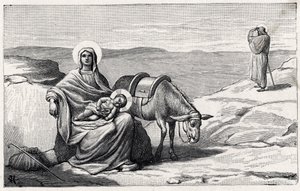 Rest During the Flight to Egypt. Alphabet of the Child Jesus. Edition of 1932. Woodcarvings Signed H G. Private Collection