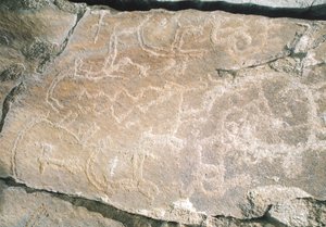 Rock Carvings in Hunza Valley, Near Karimabad Archaeological Area, Pakistan by William M. Timlin