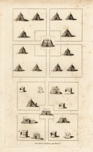 Royal encampment, era of King Henry VIII, showing the royal quarters, market-place, huts of shopkeepers, butchers, etc
