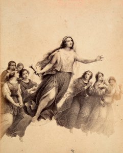 Saint Lucia with Torch in Hand Flies Through the Firmament of the Empyrean (Illustration of Canto XXXII in Paradiso of The Divine Comedy by Dante Alighieri) by Unbekannter Künstler