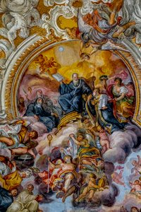 San Benedetto church, Catania, Sicily. Ceiling fresco detail (18th century). St Benedict. by Unbekannt